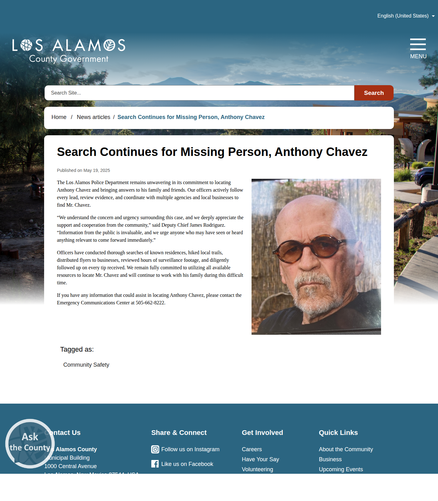 Los Alamos Police search notice for missing person Anthony Chavez